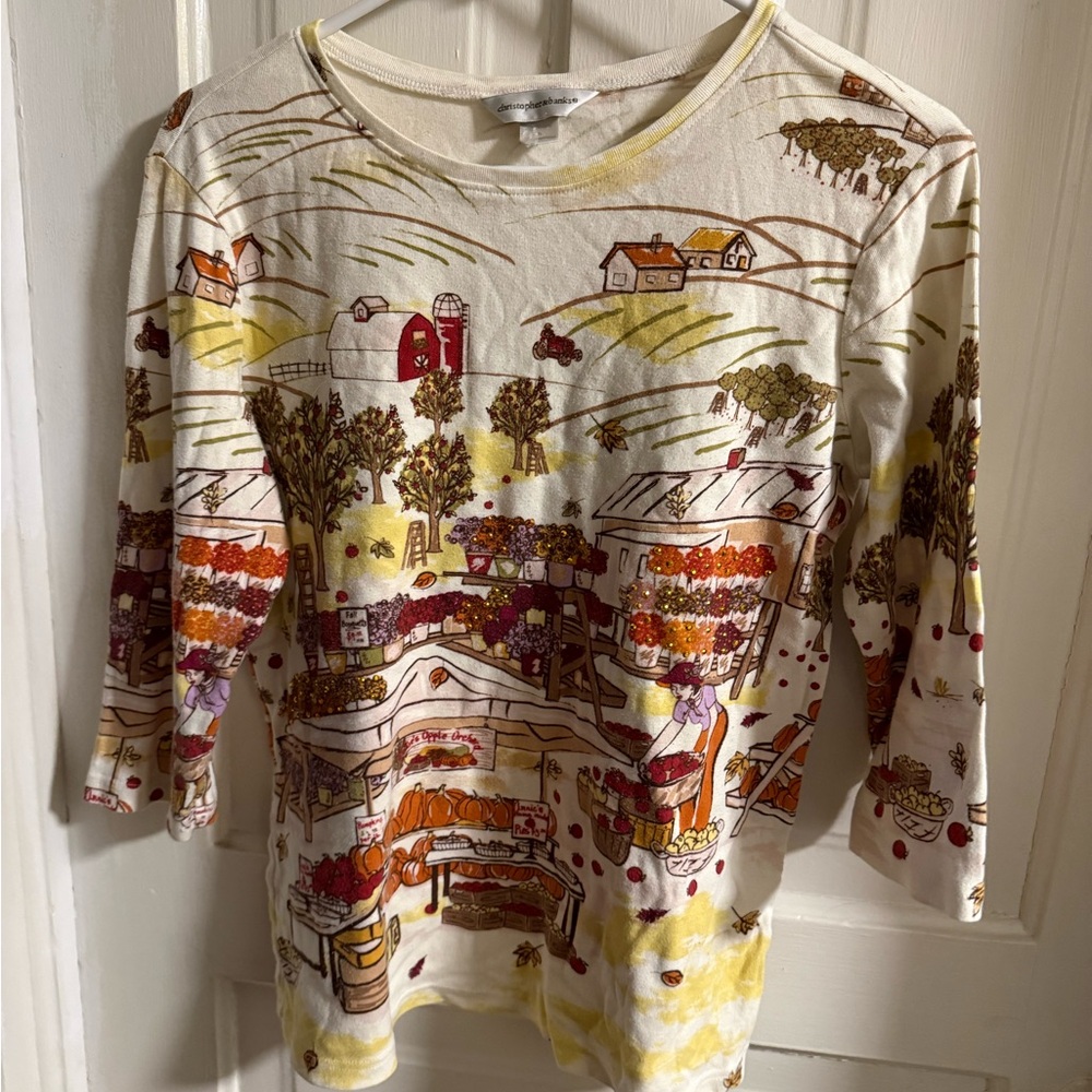 Christopher & Banks Cream Pullover Top with Subtle Yellow Accents